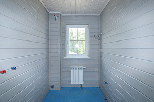 Внутренняя покраска отделки из дерева и лестницы составами Nordic Sauna и Harwood в КП Подушкино 2