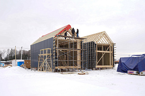 Строительство дуплекса 168 м² с отделкой планкеном и фальцем в КП Отрада-Виладж