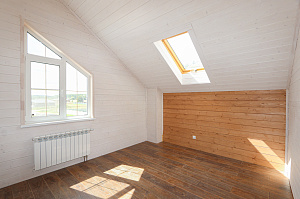 Внутренняя покраска отделки из дерева и лестницы составами Nordic Sauna и Harwood в КП Подушкино 2